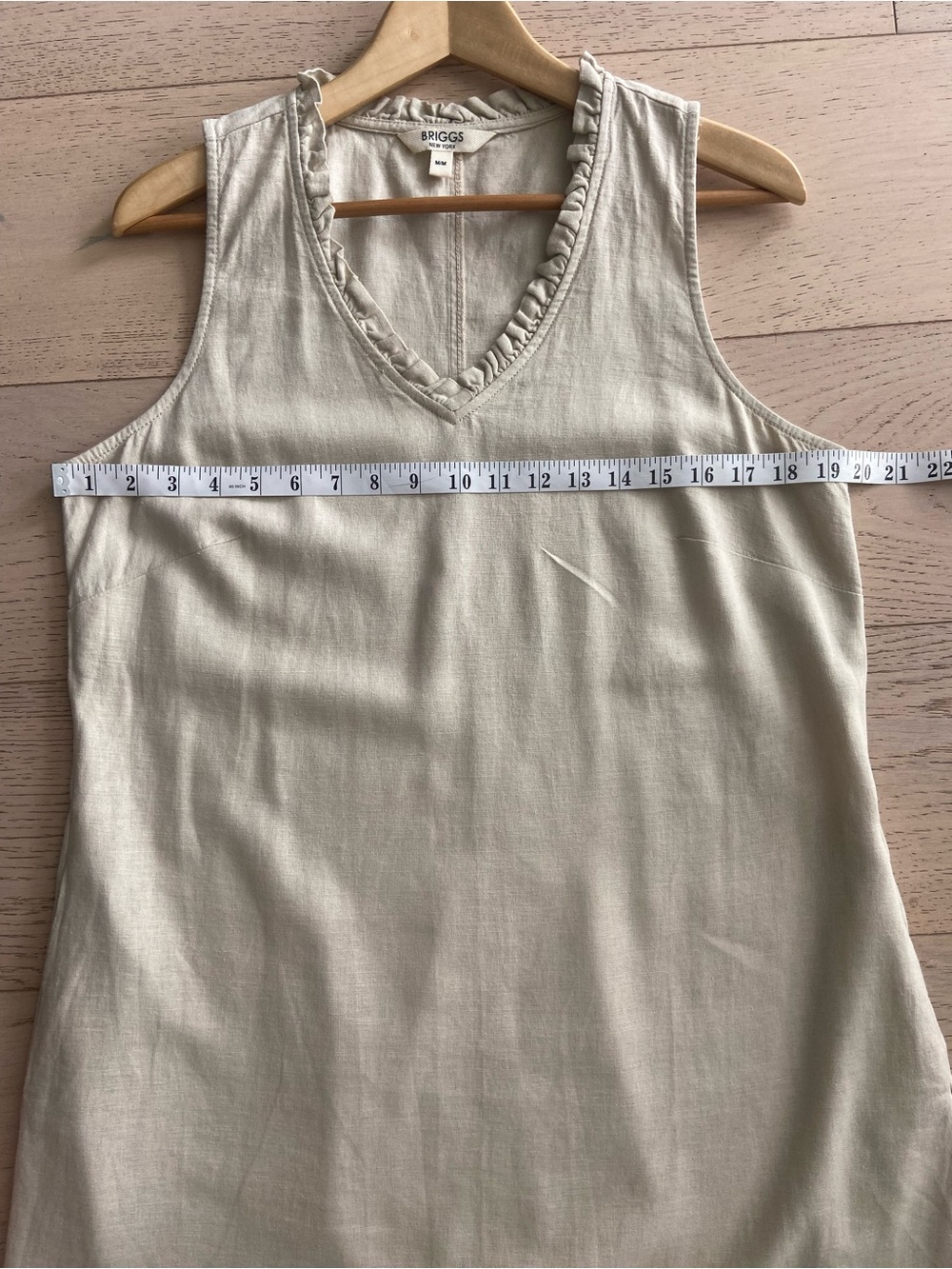 BRIGGS Beige Linen Blend Dress Medium V-Neck Sleeveless Shift Pockets - Picture 7 of 8